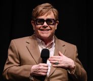 Elton John onstage during the Elton John: Never Too Late European debut as part of the London Film Festival at Southbank Centre - Royal Festival Hall on 10 October 2024 in London