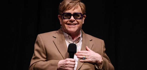 Elton John onstage during the Elton John: Never Too Late European debut as part of the London Film Festival at Southbank Centre - Royal Festival Hall on 10 October 2024 in London