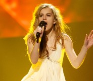 MALMO, SWEDEN - MAY 17: Emmelie de Forest of Denmark performs during a dress rehearsal ahead of the finals of the Eurovision Song Contest 2013 at Malmo Arena on May 17, 2013 in Malmo, Sweden. (Photo by Ragnar Singsaas/Getty Images)