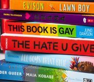 Stack of frequently-banned books in the US including Gender Queer by Maia Kobabe