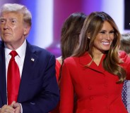 Former first lady Melania Trump joins Republican presidential nominee, former U.S. President Donald Trump on stage after he officially accepted the Republican presidential nomination.