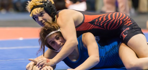 Mack Beggs wrestling a competitor