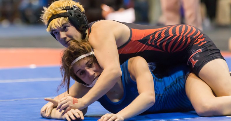 Mack Beggs wrestling a competitor