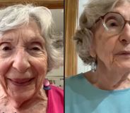 Screenshots of Grandma Elli, a gay Holocaust survivor who makes TikToks denouncing Donald Trump