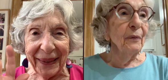 Screenshots of Grandma Elli, a gay Holocaust survivor who makes TikToks denouncing Donald Trump