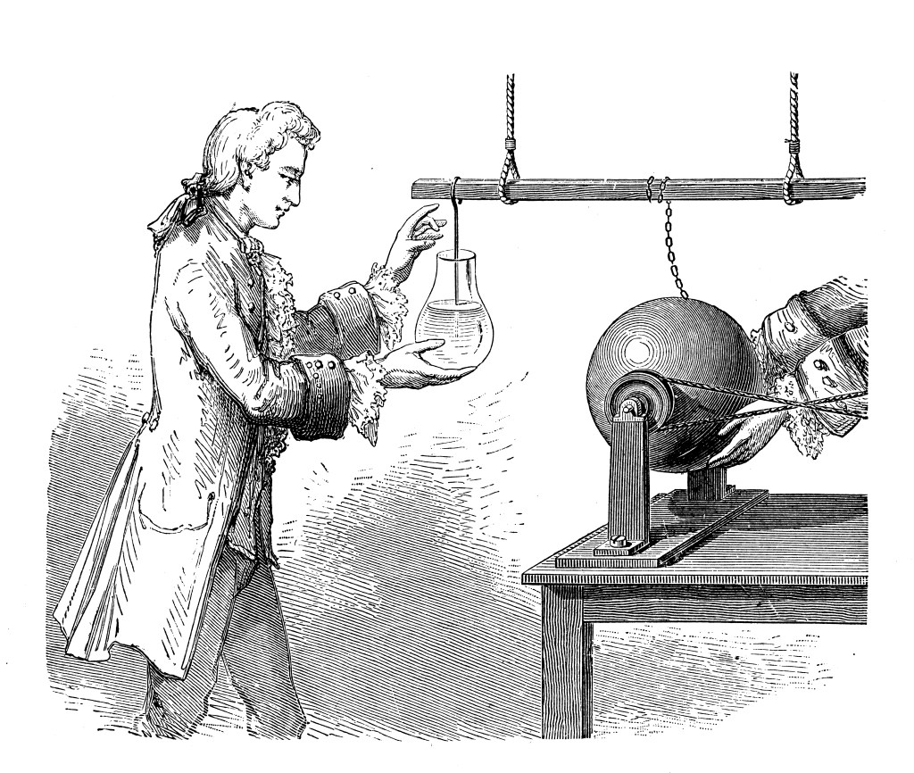 Antique illustration of scientific discoveries, experiments and inventions.