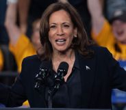 Democratic presidential nominee Vice President Kamala Harris speaks during a rally at the Dort Financial Center on October 04, 2024 in Flint, Michigan