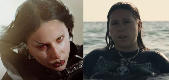 Lady Gaga and Gigi Perez in their respective music videos for Disease and Sailor Song