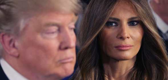 DETROIT, MI - MARCH 03: Republican presidential candidate Donald Trump and his wife Melania greet reporters in the spin room following a debate sponsored by Fox News at the Fox Theatre on March 3, 2016 in Detroit, Michigan. Voters in Michigan will go to the polls March 8 for the State's primary. (Photo by Chip Somodevilla/Getty Images)