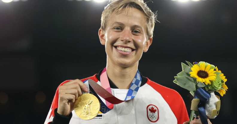 Gold medalist Quinn #5 of Team Canada.