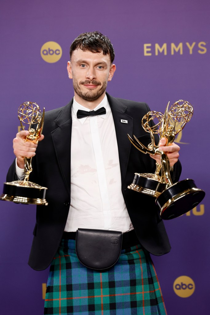 Richard Gadd, winner of the Outstanding Limited or Anthology Series for “Baby Reindeer”, poses in the press room during the 76th Primetime Emmy Awards