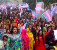 Pakistan's transgender community activists and supporters gather during Moorat march in Karachi on November 19, 2023. (Photo by Asif HASSAN / AFP) (Photo by ASIF HASSAN/AFP via Getty Images)