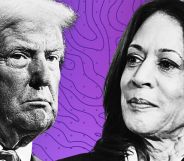 An edited picture of Kamala Harris and Donald Trump.