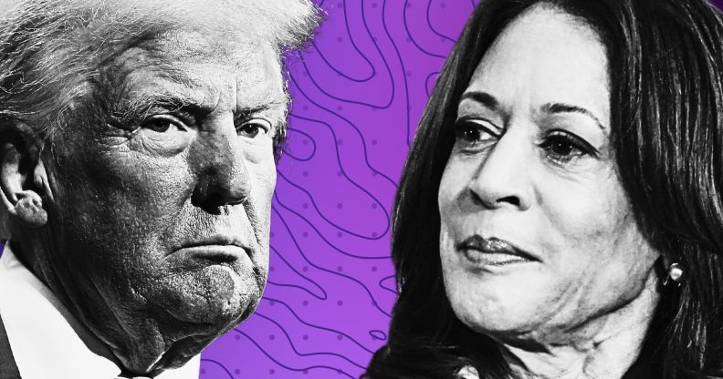 An edited picture of Kamala Harris and Donald Trump.