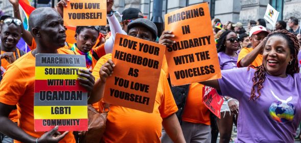 Representatives of Rainbows Across Borders protest Uganda's anti-LGBTQ+ laws at London Pride 2023