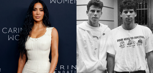 Split photo of Kim Kardashian and the Menendez brothers.