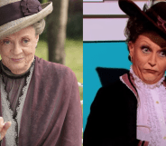 Split photo of Dame Maggie Smith and BenDeLaCreme impersonating Maggie Smith.