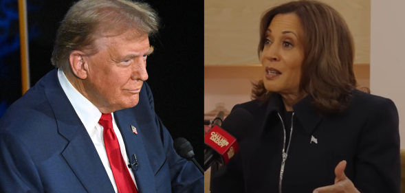 A split photo of Donald Trump and Kamala Harris.