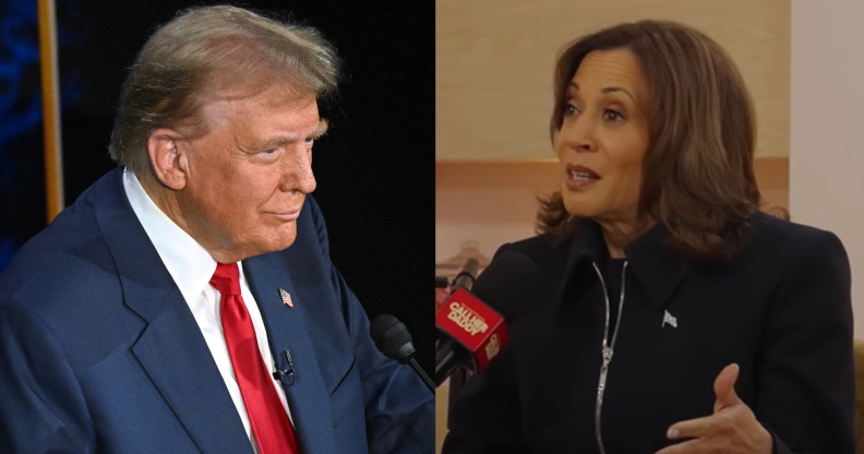 A split photo of Donald Trump and Kamala Harris.