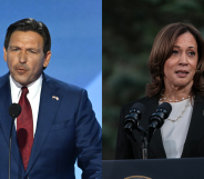 Split photo of Ron DeSantis and Kamala Harris.