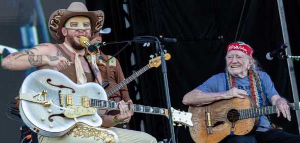 Orville Peck (L) and special guest Willie Nelson perform "Cowboys Are Frequently, Secretly Fond of Each Other" live together for the first time at the 2024 Austin City Limits Music Festival at Zilker Park on 13 October, 2024 in Austin, Texas.