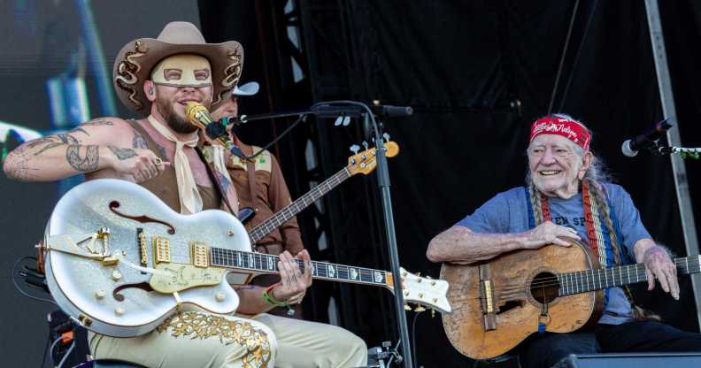 Orville Peck (L) and special guest Willie Nelson perform "Cowboys Are Frequently, Secretly Fond of Each Other" live together for the first time at the 2024 Austin City Limits Music Festival at Zilker Park on 13 October, 2024 in Austin, Texas.