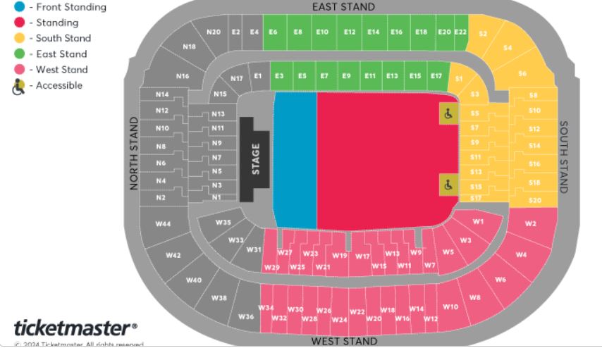 The Billy Joel seating plan for his UK tour dates.