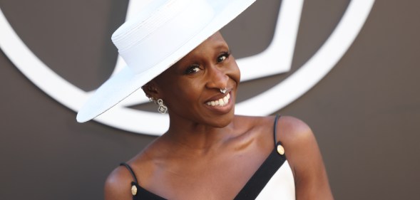 Cynthia Erivo wearing a white hat in Paris, France ahead of the Wicked movie release