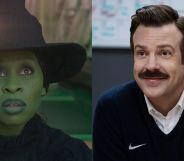 An image composite featuring Elphaba from Wicked and Ted Lasso from Ted Lasso