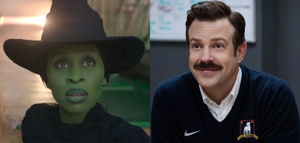 An image composite featuring Elphaba from Wicked and Ted Lasso from Ted Lasso