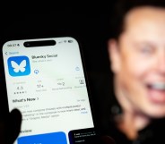 The Bluesky and X, formerly known as Twitter applications are seen in this illustration photo with Elon Musk smiling in the background.