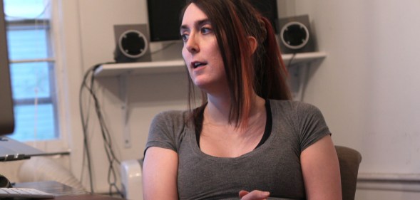 ARLINGTON, MA - OCTOBER 21: Brianna Wu, software engineer and the found of Giant Spacekat, which makes games with female protagonists. Wu is one of three woman targeted for abuse and death threats by the gaming community after posting online about the misogony in the gaming industry. (Photo by Joanne Rathe/The Boston Globe via Getty Images)