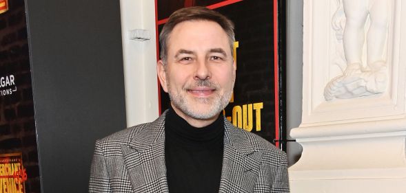 David Walliams outside a London theatre in february 2024 smiling