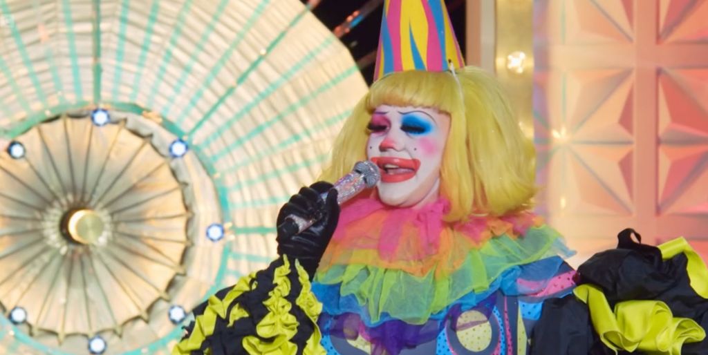 Lill dressed as a clown during the Drag Race UK S6 Roast