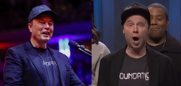 Elon Musk at a trump rally and dana carvey as elon musk on snl.