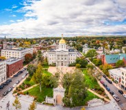 Aerial view of Concord and the New Hampshire State House. The capitol houses the New Hampshire General Court, Governor, and Executive Council.