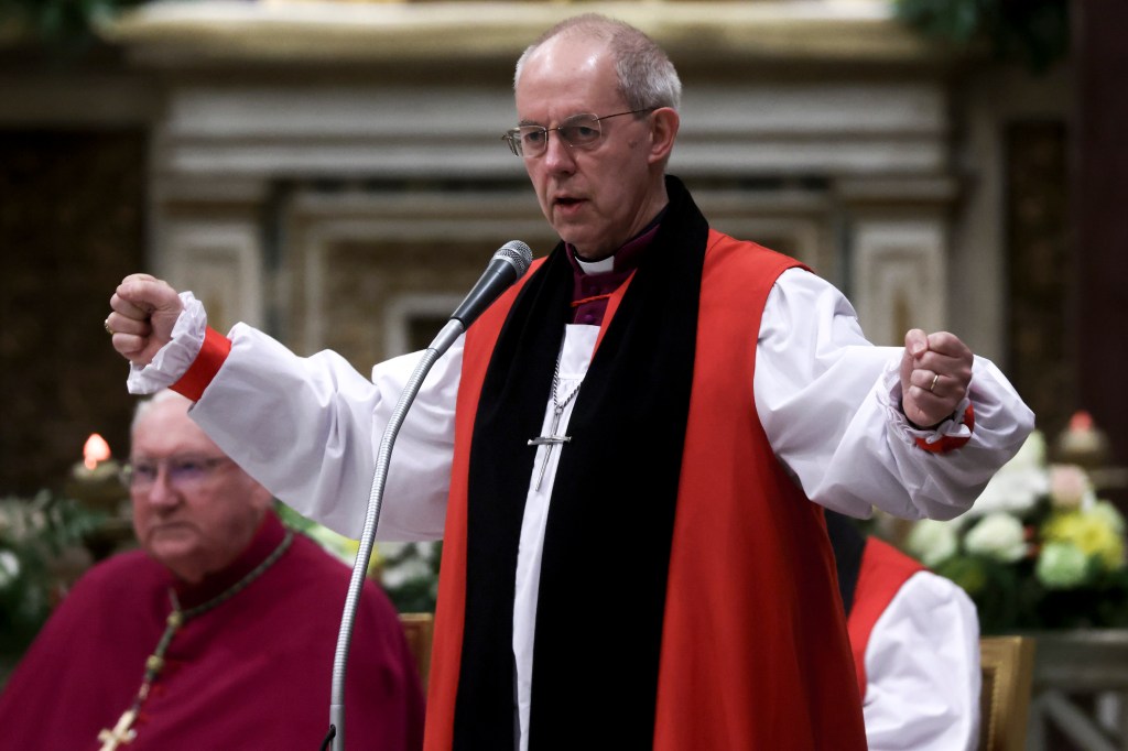 Archbishop of Canterbury Justin Welby speaks during the celebration of the second vespers on the occasion of the solemnity of the conversion of St. Paul led by Pope Francis at St Paul's Basilica