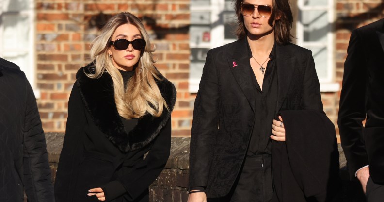 Kate Cassidy and Damian Hurley attend the funeral for singer Liam Payne, former member of One Direction.