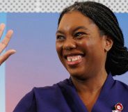 Kemi Badenoch, pictured waving.