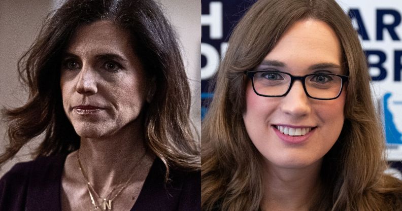 A split image of Nancy Mace and Sarah McBride