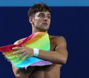 PARIS, FRANCE - JULY 23: Tom Daley of Team Great Britain practices during a diving training session ahead of the Paris Olympic Games at the Aquatics Centre on July 23, 2024 in Paris, France. (Photo by Clive Rose/Getty Images)