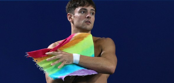 PARIS, FRANCE - JULY 23: Tom Daley of Team Great Britain practices during a diving training session ahead of the Paris Olympic Games at the Aquatics Centre on July 23, 2024 in Paris, France. (Photo by Clive Rose/Getty Images)