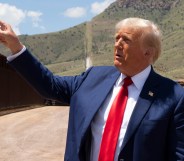 SIERRA VISTA, ARIZONA - AUGUST 22: Republican Presidential Candidate and former President Donald Trump walks along the U.S.-Mexico border on August 22, 2024 south of Sierra Vista, Arizona. Trump will hold a rally in Glendale, Arizona tomorrow. (Photo by Rebecca Noble/Getty Images)