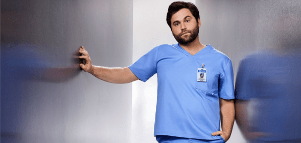 Jake Borelli as Dr. Levi Schmitt on Grey's Anatomy.