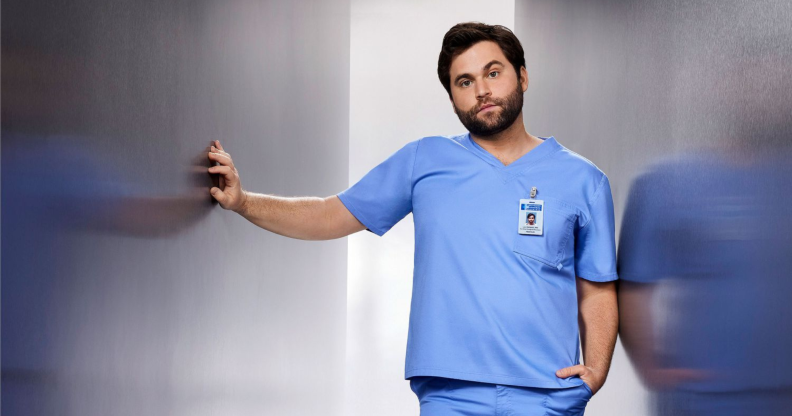 Jake Borelli as Dr. Levi Schmitt on Grey's Anatomy.