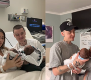 Francesca Farago and Jesse Sullivan holding their twin babies.