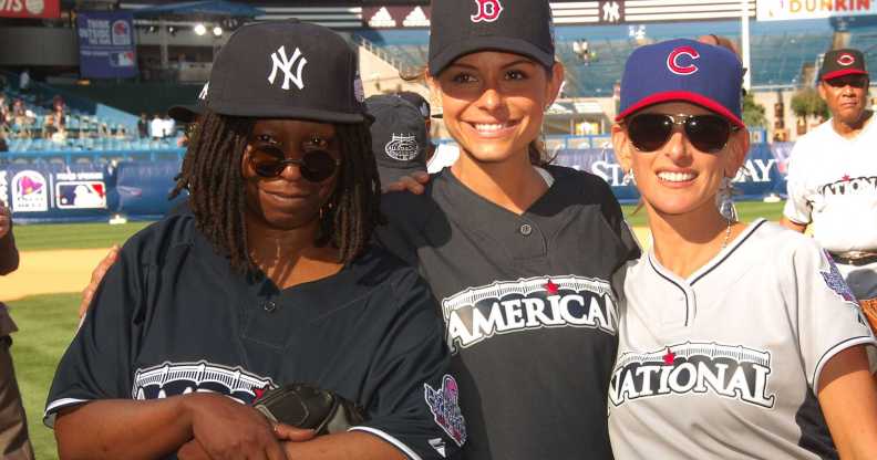 Whoopi Goldberg, Maria Menounos and Marlee Matlin during the 2008 MLB All-Star Week Taco Bell All-Star Legends & Celebrity Softball Game at Yankee Stadium.