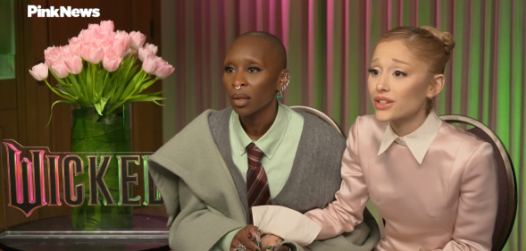 Wicked stars Cynthia Erivo (left) and Ariana Grande (right) sit down with PinkNews