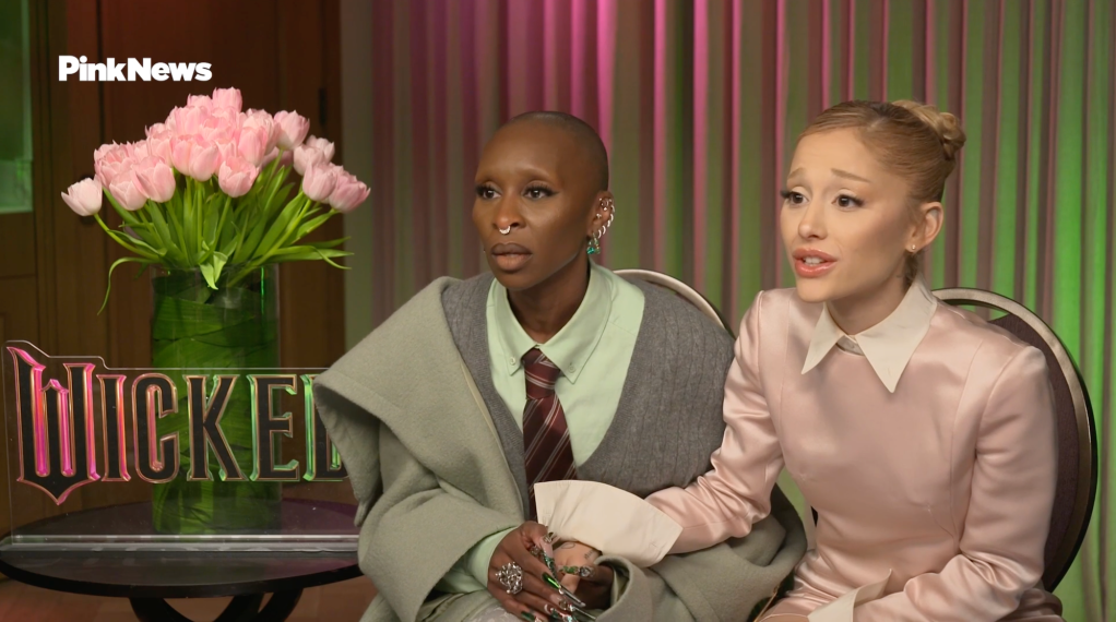 Wicked stars Cynthia Erivo (left) and Ariana Grande (right) sit down with PinkNews