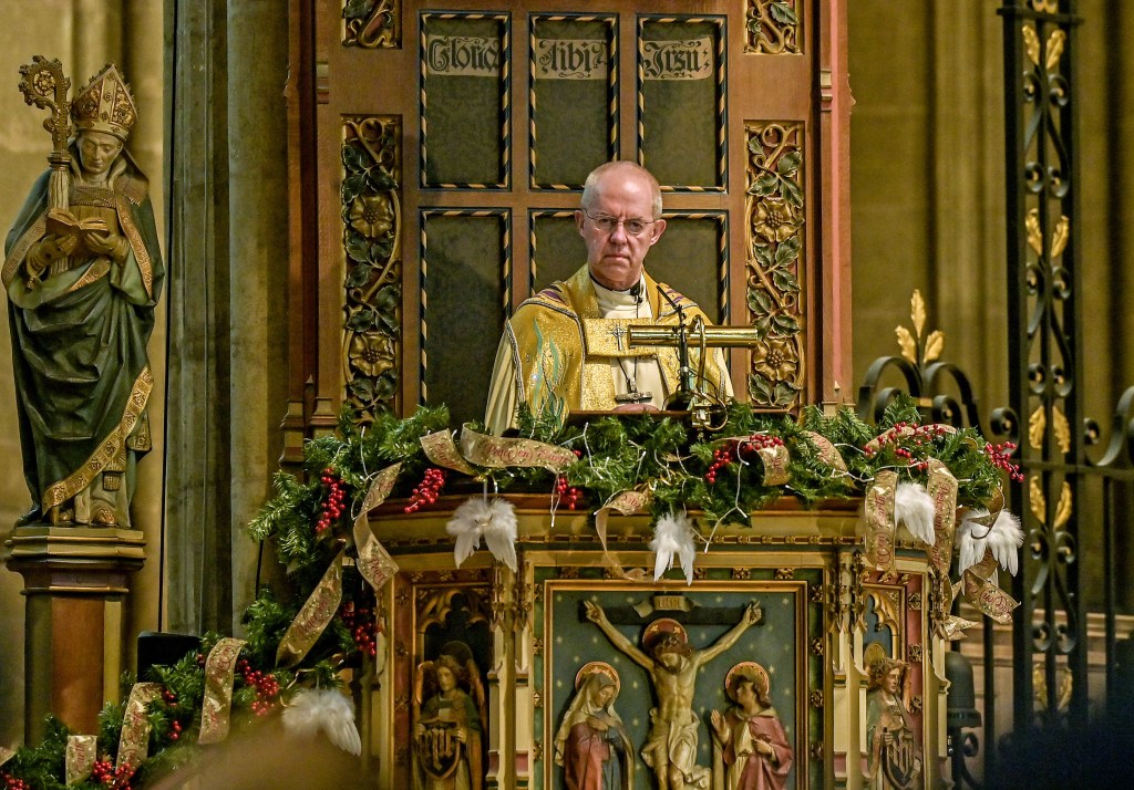 Justin Welby, the Archbishop of Canterbury leads Christmas Day morning Eucharist service at Canterbury Cathedral in Canterbury.